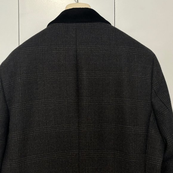 Brooks Brothers Grey Plaid Chesterfield Overcoat Topcoat, Wool, Velvet; M-L - Picture 4 of 16
